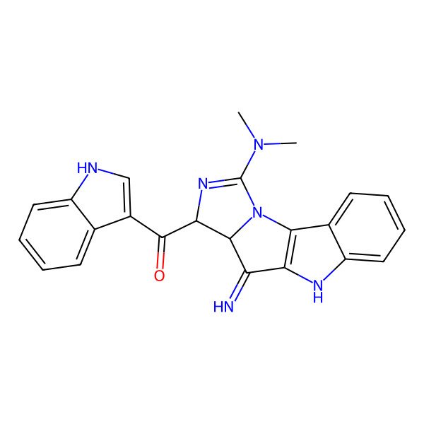 2D Structure of [14-(dimethylamino)-10-imino-8,13,15-triazatetracyclo[7.6.0.02,7.011,15]pentadeca-1(9),2,4,6,13-pentaen-12-yl]-(1H-indol-3-yl)methanone