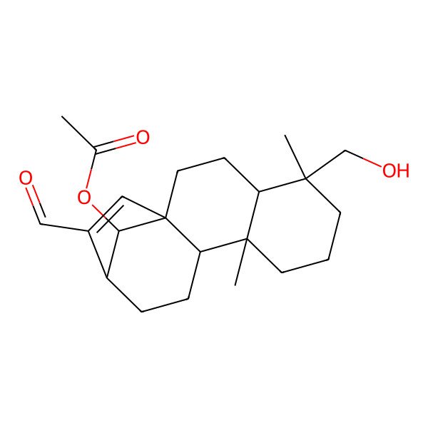 2D Structure of [(1R,4R,5R,9S,10R,13R,16S)-14-formyl-5-(hydroxymethyl)-5,9-dimethyl-16-tetracyclo[11.2.1.01,10.04,9]hexadec-14-enyl] acetate