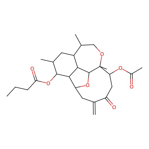 2D Structure of [(1S,2S,3R,4R,5R,7S,8R,11S,12R,17S)-12-acetyloxy-5,8,11-trimethyl-15-methylidene-14-oxo-10,18-dioxatetracyclo[9.7.0.02,7.03,17]octadecan-4-yl] butanoate