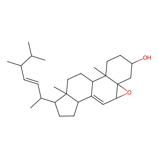 2D Structure of (1S,2R,5S,7R,9S,12S,15R,16R)-15-[(E,2R,5R)-5,6-dimethylhept-3-en-2-yl]-2,16-dimethyl-8-oxapentacyclo[9.7.0.02,7.07,9.012,16]octadec-10-en-5-ol