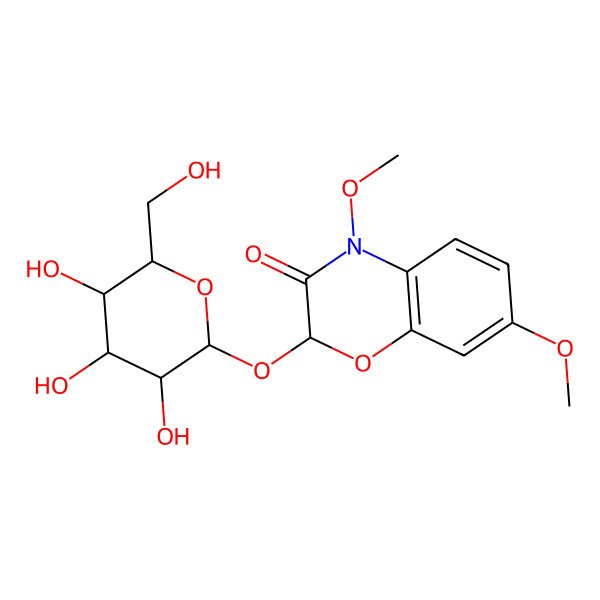 2D Structure of (2S)-4,7-dimethoxy-2-[(2S,3R,4S,5S,6R)-3,4,5-trihydroxy-6-(hydroxymethyl)oxan-2-yl]oxy-1,4-benzoxazin-3-one