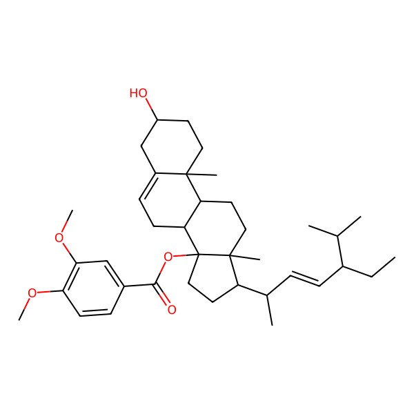 2D Structure of [(3S,8R,9S,10R,13R,14R,17R)-17-[(E,2R,5S)-5-ethyl-6-methylhept-3-en-2-yl]-3-hydroxy-10,13-dimethyl-1,2,3,4,7,8,9,11,12,15,16,17-dodecahydrocyclopenta[a]phenanthren-14-yl] 3,4-dimethoxybenzoate