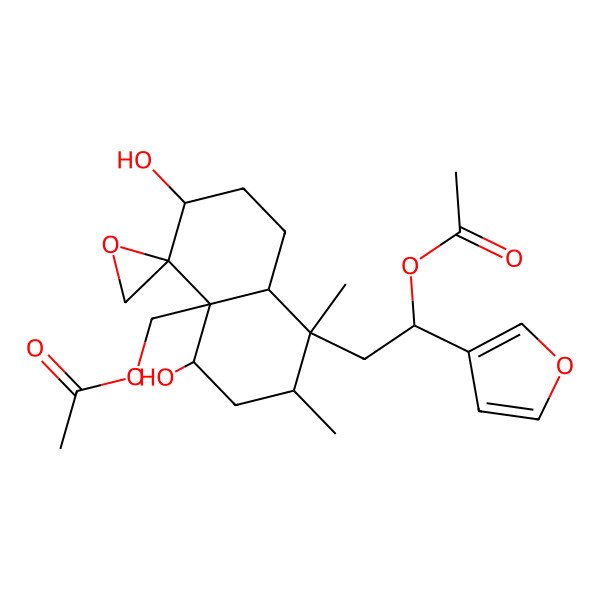 2D Structure of [(3S,4R,4aR,5S,7R,8S,8aR)-8-[(2S)-2-acetyloxy-2-(furan-3-yl)ethyl]-3,5-dihydroxy-7,8-dimethylspiro[2,3,5,6,7,8a-hexahydro-1H-naphthalene-4,2'-oxirane]-4a-yl]methyl acetate