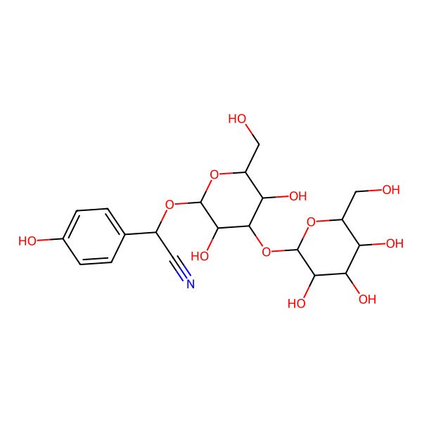 2D Structure of 2-[3,5-Dihydroxy-6-(hydroxymethyl)-4-[3,4,5-trihydroxy-6-(hydroxymethyl)oxan-2-yl]oxyoxan-2-yl]oxy-2-(4-hydroxyphenyl)acetonitrile