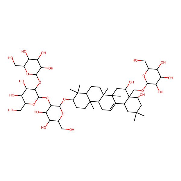2D Structure of (2R,3R,4S,5S,6R)-2-[[(4S,4aS,5R,6aR,6aS,6bR,8aR,10S,12aR,14bS)-10-[(2R,3R,4S,5S,6R)-3-[(2S,3R,4S,5S,6R)-4,5-dihydroxy-6-(hydroxymethyl)-3-[(2S,3R,4S,5R,6R)-3,4,5-trihydroxy-6-(hydroxymethyl)oxan-2-yl]oxyoxan-2-yl]oxy-4,5-dihydroxy-6-(hydroxymethyl)oxan-2-yl]oxy-4,5-dihydroxy-2,2,6a,6b,9,9,12a-heptamethyl-1,3,4,5,6,6a,7,8,8a,10,11,12,13,14b-tetradecahydropicen-4a-yl]methoxy]-6-(hydroxymethyl)oxane-3,4,5-triol
