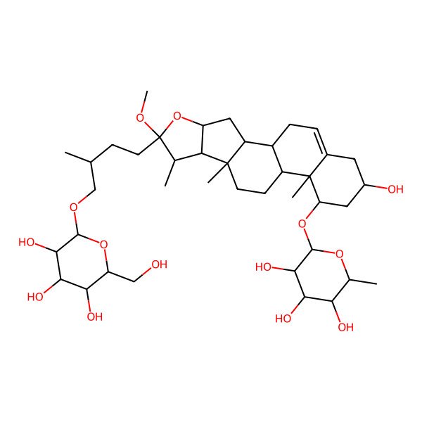 2D Structure of (2R,3R,4S,5R,6R)-2-[[(1S,2S,4S,6R,7S,8R,9S,12S,13R,14R,16R)-16-hydroxy-6-methoxy-7,9,13-trimethyl-6-[(3S)-3-methyl-4-[(2R,3R,4S,5S,6R)-3,4,5-trihydroxy-6-(hydroxymethyl)oxan-2-yl]oxybutyl]-5-oxapentacyclo[10.8.0.02,9.04,8.013,18]icos-18-en-14-yl]oxy]-6-methyloxane-3,4,5-triol