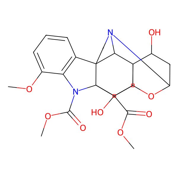 2D Structure of dimethyl (1S,2R,6R,14S,15R,18S,20S)-15,20-dihydroxy-11-methoxy-17-oxa-3,13-diazaheptacyclo[12.6.2.01,16.02,6.03,18.06,14.07,12]docosa-7(12),8,10-triene-13,15-dicarboxylate