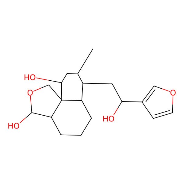 2D Structure of (3R,3aR,6aR,7S,8R,10S,10aR)-7-[(2S)-2-(furan-3-yl)-2-hydroxyethyl]-8-methyl-3,3a,4,5,6,6a,7,8,9,10-decahydro-1H-benzo[d][2]benzofuran-3,10-diol