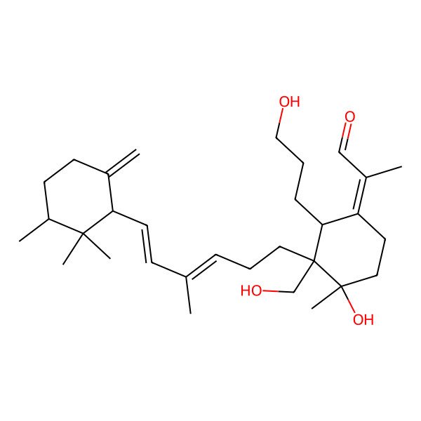 2D Structure of (2Z)-2-[(2R,3S,4S)-4-hydroxy-3-(hydroxymethyl)-2-(3-hydroxypropyl)-4-methyl-3-[(3E,5E)-4-methyl-6-[(1S,3R)-2,2,3-trimethyl-6-methylidenecyclohexyl]hexa-3,5-dienyl]cyclohexylidene]propanal