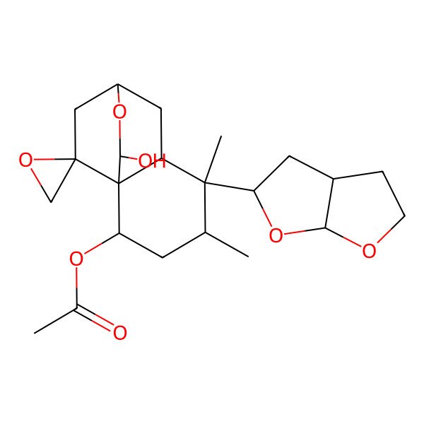 2D Structure of [(1R,2S,4R,5S,6R,8R,10S,11R)-5-[(3aR,5R,6aS)-2,3,3a,4,5,6a-hexahydrofuro[2,3-b]furan-5-yl]-10-hydroxy-4,5-dimethylspiro[9-oxatricyclo[6.2.2.01,6]dodecane-11,2'-oxirane]-2-yl] acetate
