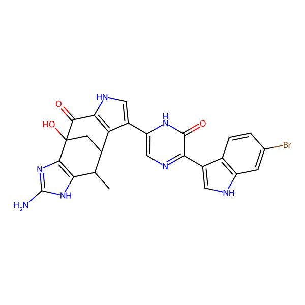 2D Structure of 4-amino-10-[5-(6-bromo-1H-indol-3-yl)-6-oxo-1H-pyrazin-2-yl]-1-hydroxy-7-methyl-3,5,12-triazatetracyclo[6.6.1.02,6.09,13]pentadeca-2(6),3,9(13),10-tetraen-14-one