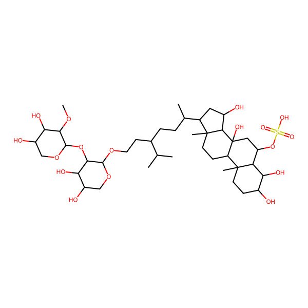 2D Structure of [(3S,4R,5R,6S,8S,9R,10S,13R,14S,15R,17R)-17-[(2R,5R)-5-[2-[(2R,3R,4S,5R)-3-[(2S,3R,4S,5R)-4,5-dihydroxy-3-methoxyoxan-2-yl]oxy-4,5-dihydroxyoxan-2-yl]oxyethyl]-6-methylheptan-2-yl]-3,4,8,15-tetrahydroxy-10,13-dimethyl-1,2,3,4,5,6,7,9,11,12,14,15,16,17-tetradecahydrocyclopenta[a]phenanthren-6-yl] hydrogen sulfate