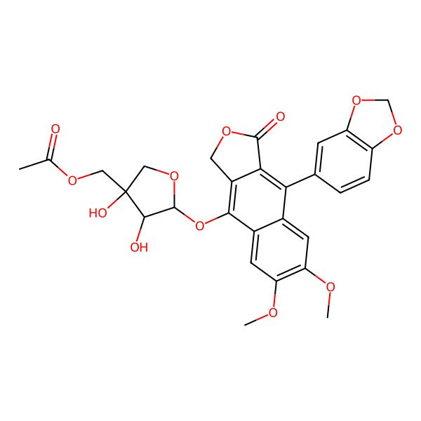 2D Structure of [(3S,4R,5S)-5-[[9-(1,3-benzodioxol-5-yl)-6,7-dimethoxy-1-oxo-3H-benzo[f][2]benzofuran-4-yl]oxy]-3,4-dihydroxyoxolan-3-yl]methyl acetate