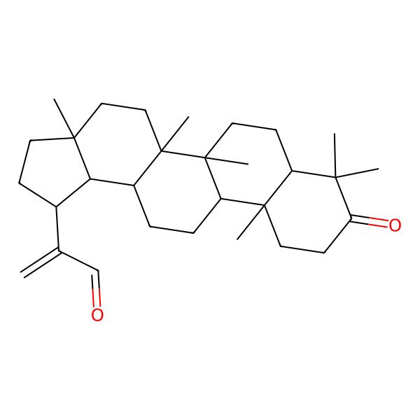 2D Structure of 2-[(1R,3aR,5aR,5bR,7aR,11aR,11bR,13aR,13bS)-3a,5a,5b,8,8,11a-hexamethyl-9-oxo-2,3,4,5,6,7,7a,10,11,11b,12,13,13a,13b-tetradecahydro-1H-cyclopenta[a]chrysen-1-yl]prop-2-enal