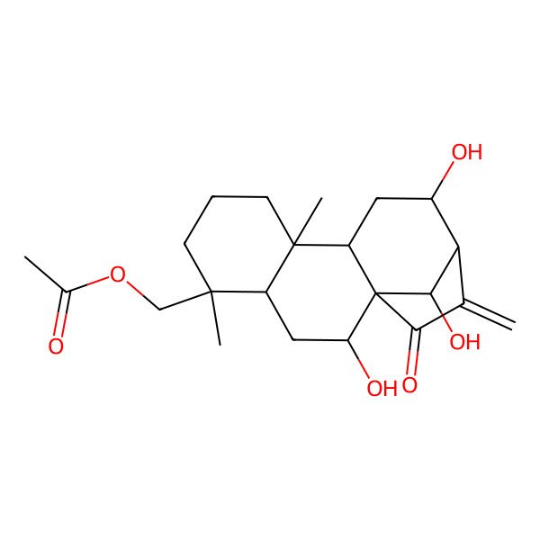 2D Structure of (2,12,16-Trihydroxy-5,9-dimethyl-14-methylidene-15-oxo-5-tetracyclo[11.2.1.01,10.04,9]hexadecanyl)methyl acetate