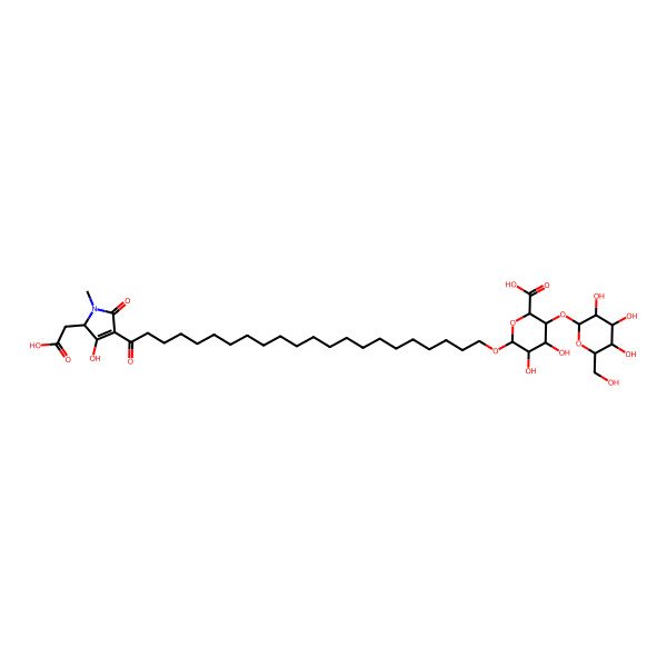 2D Structure of (2S,3R,4R,5R,6R)-6-[22-[(2R)-2-(carboxymethyl)-3-hydroxy-1-methyl-5-oxo-2H-pyrrol-4-yl]-22-oxodocosoxy]-4,5-dihydroxy-3-[(2S,3R,4S,5S,6R)-3,4,5-trihydroxy-6-(hydroxymethyl)oxan-2-yl]oxyoxane-2-carboxylic acid