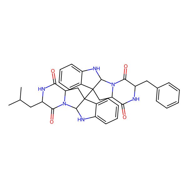 2D Structure of (1R,4S,7S)-4-benzyl-9-[(1R,4S,7S)-4-(2-methylpropyl)-3,6-dioxo-2,5,16-triazatetracyclo[7.7.0.02,7.010,15]hexadeca-10,12,14-trien-9-yl]-2,5,16-triazatetracyclo[7.7.0.02,7.010,15]hexadeca-10,12,14-triene-3,6-dione