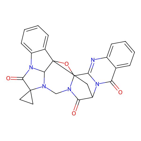 2D Structure of Spiro[27-oxa-8,11,13,16,24-pentazaoctacyclo[13.12.1.11,8.02,7.013,26.016,25.018,23.011,29]nonacosa-2,4,6,18,20,22,24-heptaene-10,1'-cyclopropane]-9,14,17-trione