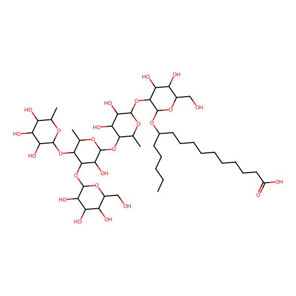 2D Structure of (11S)-11-[(2S,3S,4S,5R,6R)-3-[(2S,3R,4R,5S,6S)-3,4-dihydroxy-5-[(2R,3R,4S,5S,6S)-3-hydroxy-6-methyl-4-[(2R,3S,4R,5R,6R)-3,4,5-trihydroxy-6-(hydroxymethyl)oxan-2-yl]oxy-5-[(2R,3R,4S,5R,6S)-3,4,5-trihydroxy-6-methyloxan-2-yl]oxyoxan-2-yl]oxy-6-methyloxan-2-yl]oxy-4,5-dihydroxy-6-(hydroxymethyl)oxan-2-yl]oxyhexadecanoic acid