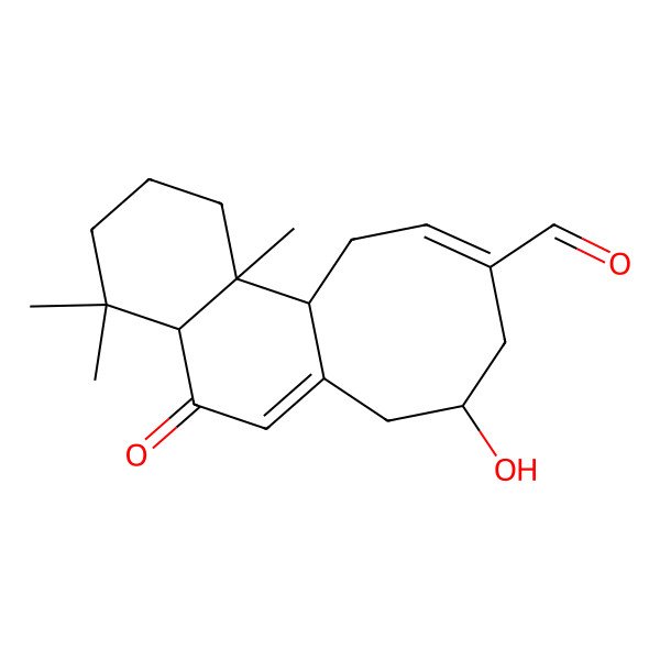 2D Structure of (1S,2R,7S,12R,14E)-12-hydroxy-2,6,6-trimethyl-8-oxotricyclo[8.6.0.02,7]hexadeca-9,14-diene-14-carbaldehyde