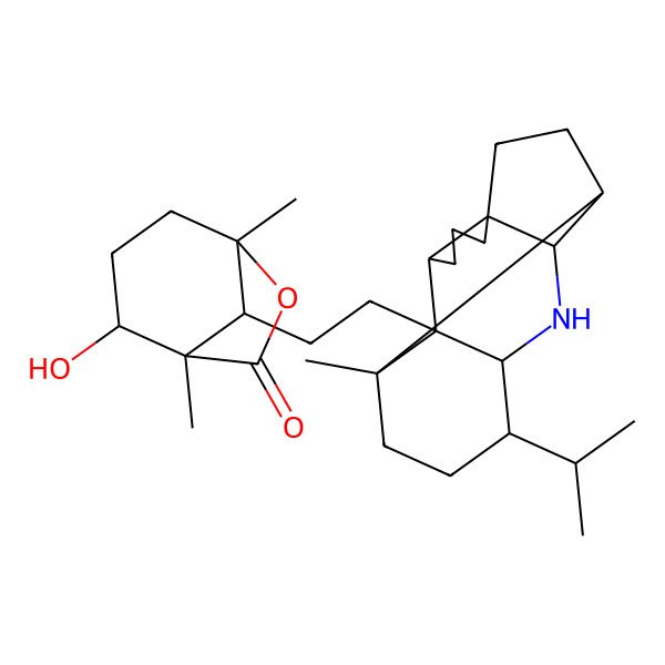 2D Structure of 2-Hydroxy-1,5-dimethyl-8-[2-(1-methyl-14-propan-2-yl-12-azapentacyclo[8.6.0.02,13.03,7.07,11]hexadecan-2-yl)ethyl]-6-oxabicyclo[3.2.1]octan-7-one