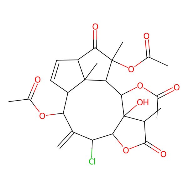 2D Structure of [(1S,2S,3R,4R,7R,8S,10S,11S,14R,16S,17R)-2,16-diacetyloxy-8-chloro-3-hydroxy-4,16,17-trimethyl-9-methylidene-5,15-dioxo-6-oxatetracyclo[9.5.1.03,7.014,17]heptadec-12-en-10-yl] acetate