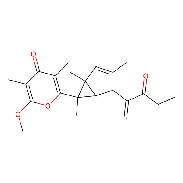 2D Structure of 2-methoxy-3,5-dimethyl-6-[(1S,4R,5R,6S)-1,3,6-trimethyl-4-(3-oxopent-1-en-2-yl)-6-bicyclo[3.1.0]hex-2-enyl]pyran-4-one