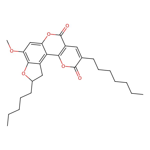 2D Structure of 5-Heptyl-12-methoxy-15-pentyl-3,9,14-trioxatetracyclo[8.7.0.02,7.013,17]heptadeca-1(17),2(7),5,10,12-pentaene-4,8-dione