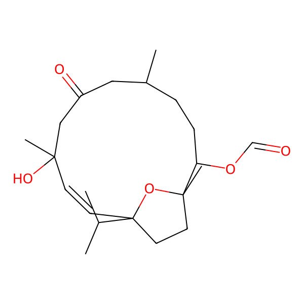 2D Structure of [(1S,2R,5S,9S,10E,12S)-9-hydroxy-1,5,9-trimethyl-7-oxo-12-propan-2-yl-15-oxabicyclo[10.2.1]pentadec-10-en-2-yl] formate