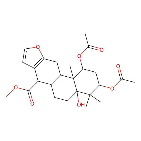 2D Structure of methyl (1S,3R,4aR,6aR,7S,11aS,11bS)-1,3-diacetyloxy-4a-hydroxy-4,4,11b-trimethyl-2,3,5,6,6a,7,11,11a-octahydro-1H-naphtho[2,1-f][1]benzofuran-7-carboxylate