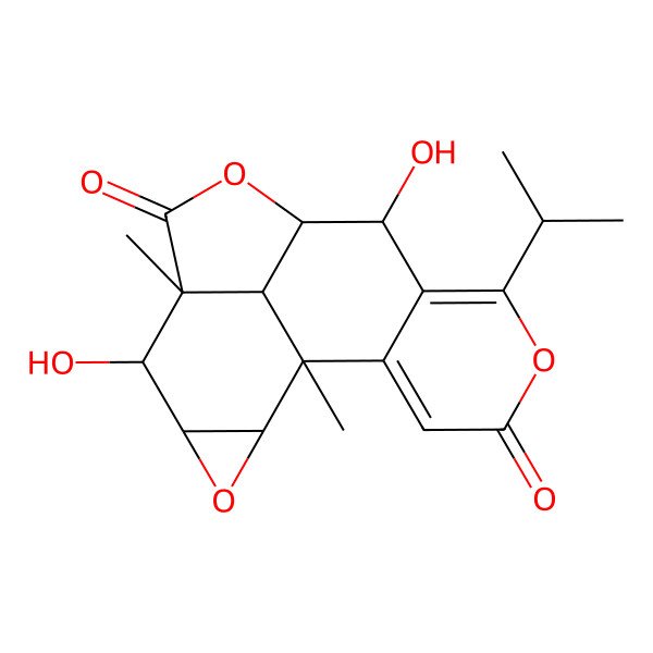 2D Structure of (1S,2R,5S,6R,9S,10R,17R)-5,10-dihydroxy-1,6-dimethyl-12-propan-2-yl-3,8,13-trioxapentacyclo[7.7.1.02,4.06,17.011,16]heptadeca-11,15-diene-7,14-dione