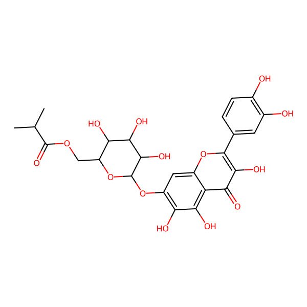 2D Structure of [6-[2-(3,4-Dihydroxyphenyl)-3,5,6-trihydroxy-4-oxochromen-7-yl]oxy-3,4,5-trihydroxyoxan-2-yl]methyl 2-methylpropanoate