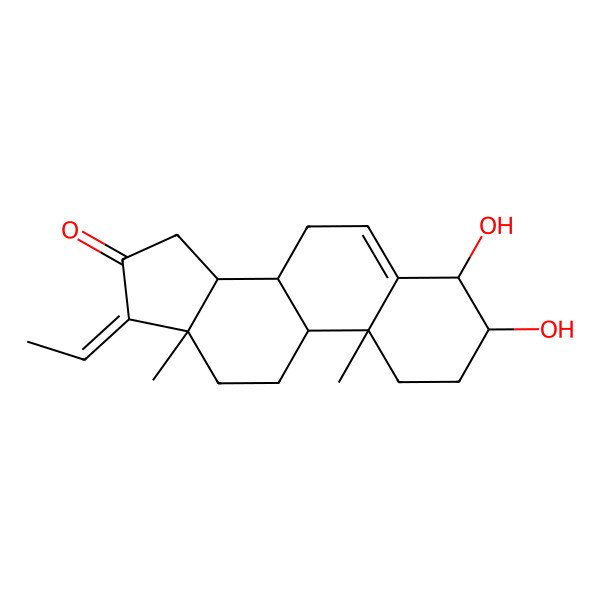 2D Structure of 17-ethylidene-3,4-dihydroxy-10,13-dimethyl-2,3,4,7,8,9,11,12,14,15-decahydro-1H-cyclopenta[a]phenanthren-16-one