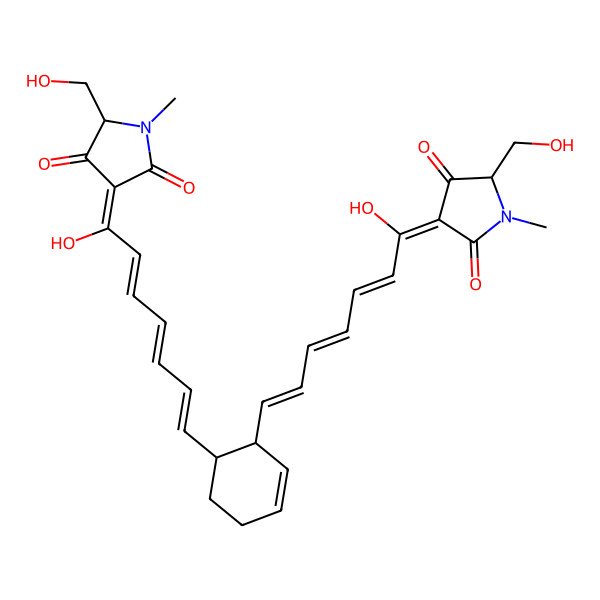 2D Structure of 3-[1-Hydroxy-7-[2-[7-hydroxy-7-[5-(hydroxymethyl)-1-methyl-2,4-dioxopyrrolidin-3-ylidene]hepta-1,3,5-trienyl]cyclohex-3-en-1-yl]hepta-2,4,6-trienylidene]-5-(hydroxymethyl)-1-methylpyrrolidine-2,4-dione