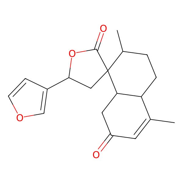 2D Structure of (4aR,5'R,7R,8R)-5'-(furan-3-yl)-4,7-dimethylspiro[1,4a,5,6,7,8a-hexahydronaphthalene-8,3'-oxolane]-2,2'-dione