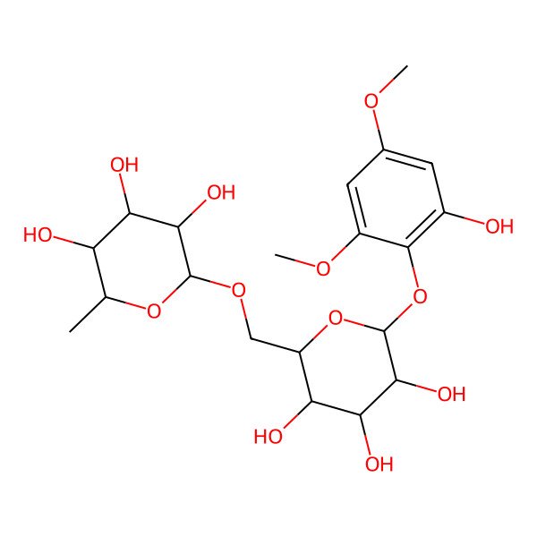 2D Structure of (2S,3R,4R,5R,6R)-2-methyl-6-[[(2R,3S,4S,5R,6S)-3,4,5-trihydroxy-6-(2-hydroxy-4,6-dimethoxyphenoxy)oxan-2-yl]methoxy]oxane-3,4,5-triol