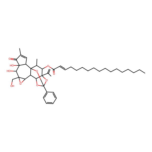 2D Structure of [(1R,2R,6S,7S,8R,10S,11S,12R,14S,16S,17R,18R)-6,7-dihydroxy-8-(hydroxymethyl)-4,18-dimethyl-5-oxo-14-phenyl-16-prop-1-en-2-yl-9,13,15,19-tetraoxahexacyclo[12.4.1.01,11.02,6.08,10.012,16]nonadec-3-en-17-yl] (E)-heptadec-2-enoate