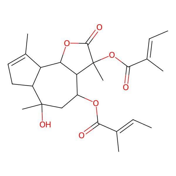 2D Structure of 2-Butenoic acid, 2-methyl-, (3S,3aR,4S,6S,6aS,9aS,9bS)-2,3,3a,4,5,6,6a,7,9a,9b-decahydro-6-hydroxy-3,6,9-trimethyl-2-oxoazuleno(4,5-b)furan-3,4-diyl ester, (2Z,2'Z)-