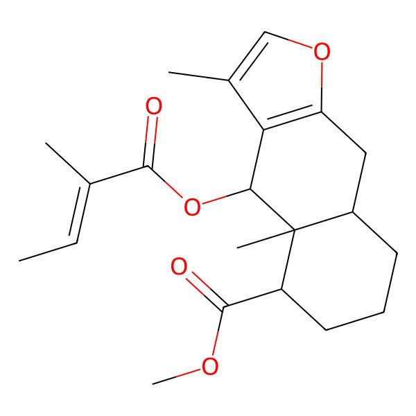 2D Structure of methyl 3,4a-dimethyl-4-(2-methylbut-2-enoyloxy)-5,6,7,8,8a,9-hexahydro-4H-benzo[f][1]benzofuran-5-carboxylate