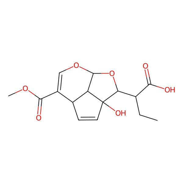 2D Structure of (2R)-2-[(1R,3S,4S,7S,11S)-4-hydroxy-8-methoxycarbonyl-2,10-dioxatricyclo[5.3.1.04,11]undeca-5,8-dien-3-yl]butanoic acid