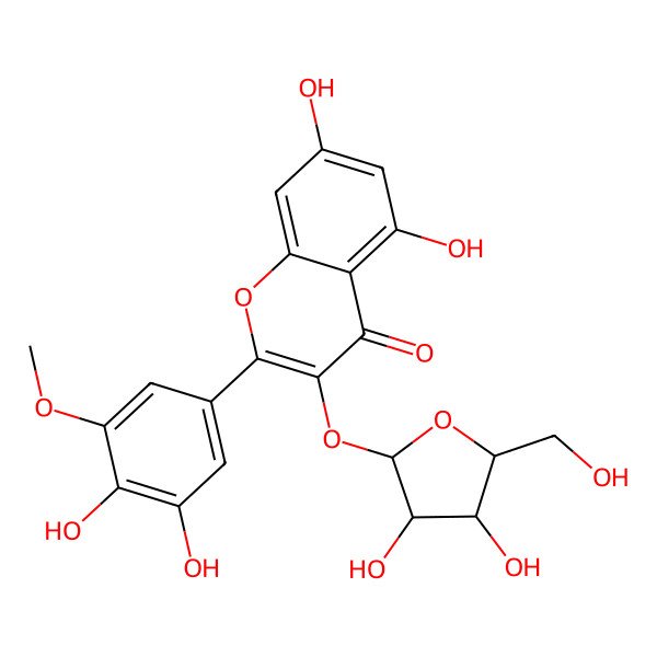 2D Structure of 3-[3,4-Dihydroxy-5-(hydroxymethyl)oxolan-2-yl]oxy-2-(3,4-dihydroxy-5-methoxyphenyl)-5,7-dihydroxychromen-4-one