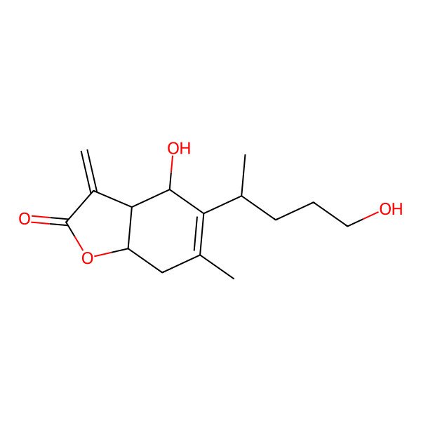 2D Structure of (3aR,4S,7aR)-4-hydroxy-5-[(2S)-5-hydroxypentan-2-yl]-6-methyl-3-methylidene-3a,4,7,7a-tetrahydro-1-benzofuran-2-one