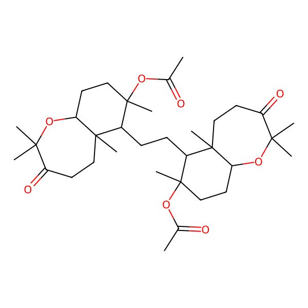 2D Structure of [6-[2-(7-Acetyloxy-2,2,5a,7-tetramethyl-3-oxo-4,5,6,8,9,9a-hexahydrobenzo[b]oxepin-6-yl)ethyl]-2,2,5a,7-tetramethyl-3-oxo-4,5,6,8,9,9a-hexahydrobenzo[b]oxepin-7-yl] acetate