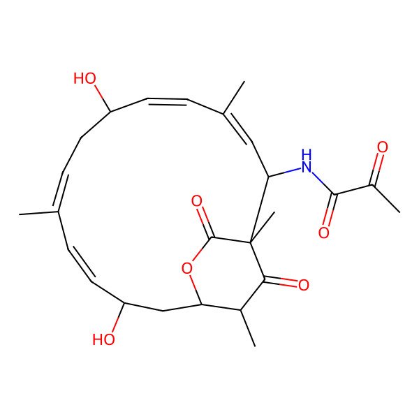 2D Structure of N-(7,13-dihydroxy-1,4,10,19-tetramethyl-17,18-dioxo-16-oxabicyclo[13.2.2]nonadeca-3,5,9,11-tetraen-2-yl)-2-oxopropanamide