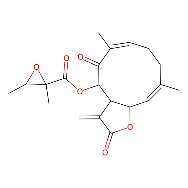 2D Structure of (6,10-dimethyl-3-methylidene-2,5-dioxo-4,8,9,11a-tetrahydro-3aH-cyclodeca[b]furan-4-yl) 2,3-dimethyloxirane-2-carboxylate