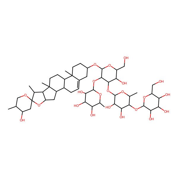 2D Structure of (2R,3S,4R,5R,6S)-2-[(2S,3S,4R,5S,6S)-4-[(2R,3S,4S,5R,6S)-3,4-dihydroxy-6-methyl-5-[(2R,3S,4R,5R,6S)-3,4,5-trihydroxy-6-(hydroxymethyl)oxan-2-yl]oxyoxan-2-yl]oxy-5-hydroxy-6-(hydroxymethyl)-2-[(1S,2S,4S,4'S,5'S,6S,7S,8R,9R,12S,13R,16S)-4'-hydroxy-5',7,9,13-tetramethylspiro[5-oxapentacyclo[10.8.0.02,9.04,8.013,18]icos-18-ene-6,2'-oxane]-16-yl]oxyoxan-3-yl]oxy-6-methyloxane-3,4,5-triol