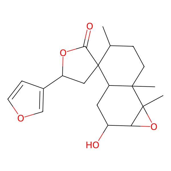 2D Structure of 5'-(furan-3-yl)-2-hydroxy-5,7a,7b-trimethylspiro[2,3,3a,5,6,7-hexahydro-1aH-naphtho[1,2-b]oxirene-4,3'-oxolane]-2'-one