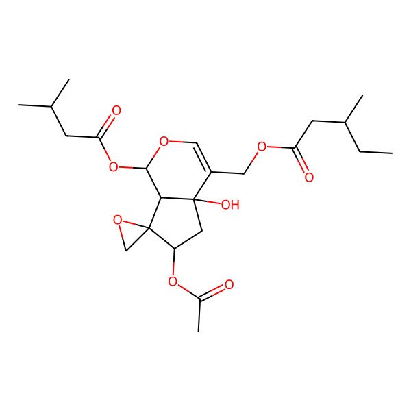 2D Structure of [6-Acetyloxy-4a-hydroxy-1-(3-methylbutanoyloxy)spiro[1,5,6,7a-tetrahydrocyclopenta[c]pyran-7,2'-oxirane]-4-yl]methyl 3-methylpentanoate