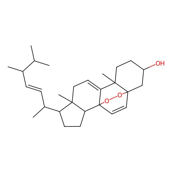 2D Structure of (1S,2R,6R,10R,13S,15S)-5-[(E,2R,5S)-5,6-dimethylhept-3-en-2-yl]-6,10-dimethyl-16,17-dioxapentacyclo[13.2.2.01,9.02,6.010,15]nonadeca-8,18-dien-13-ol