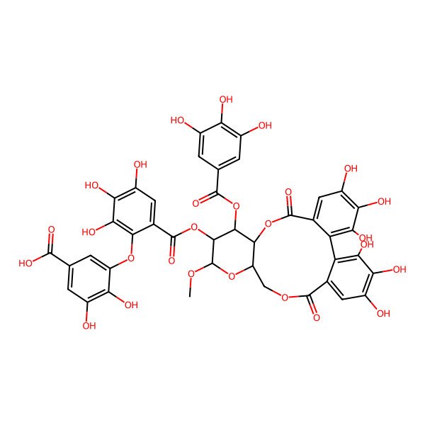 2D Structure of 3-[6-[[3,4,5,21,22,23-Hexahydroxy-13-methoxy-8,18-dioxo-11-(3,4,5-trihydroxybenzoyl)oxy-9,14,17-trioxatetracyclo[17.4.0.02,7.010,15]tricosa-1(23),2,4,6,19,21-hexaen-12-yl]oxycarbonyl]-2,3,4-trihydroxyphenoxy]-4,5-dihydroxybenzoic acid